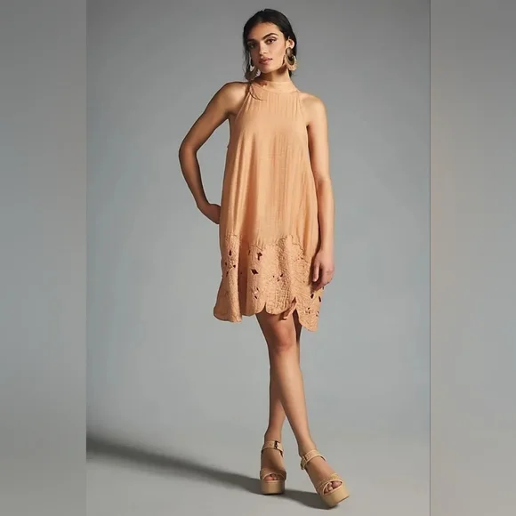 ANTHROPOLOGIE FLORAL CUTWORK HALTER DRESS. - Picture 1 of 8